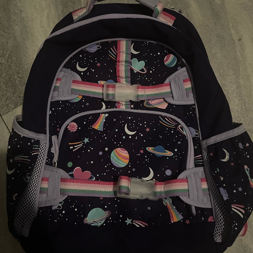 Pottery Barn Mackenzie Rainbow heart galaxy glow in the dark backpack
